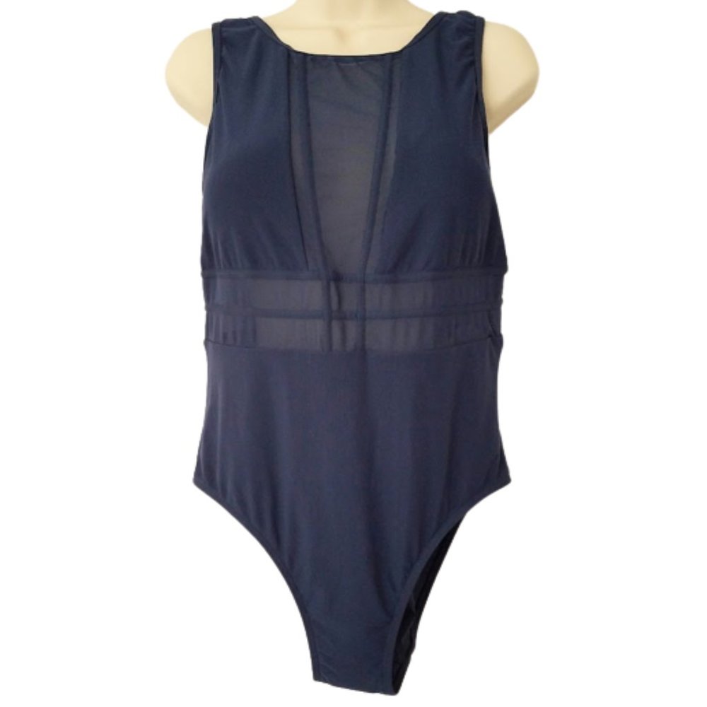AFRIEL & TABBRIS Navy Blue Take Flight Mesh 1 -Piece Bathing Suit - Women's 12
